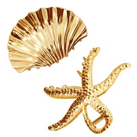 Starfish Hair Claw Clips Seashell Hair Clip Large Claw Clips Gold Hair Accessories for Women, Summer Styles & Everyday Hair Accessories (Pack of 2）