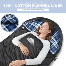AGEMORE Cotton Flannel Sleeping Bag for Adults, Lightweight XXL Cotton Sleeping Bag for Camping Backpacking or Hiking, Water Resistant,3-4 Season Warm & Cool Weather