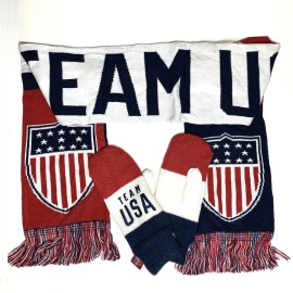 Outerstuff Team USA Olympics Red White Blue Scarf and Mittens +  7 Lapel pins Summer 2020