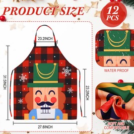 Suhine 12 Pack Christmas Aprons Bulk Adjustable Red Green White Black Plaid Apron Funny Gnome Santa Reindeer Merry Xmas Chef Apron for Women Kitchen Cooking Baking Holiday Party Supplies (Snowman)