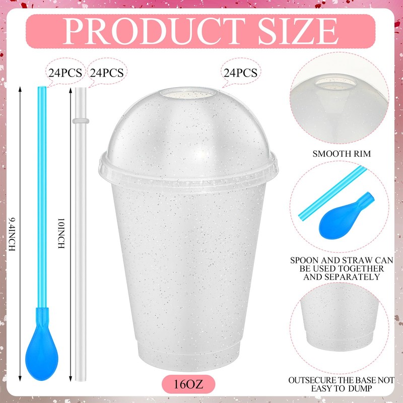 Ninehaoou 24 Sets Slushie Cups with Dome Lids and Straws
