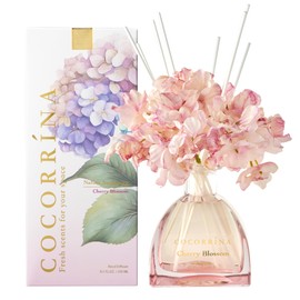 COCORRÍNA Reed Diffuser - 8.5 Oz Cherry Blossom Reed Diffuser with 8 Sticks for Home Bathroom Shelf Decor (Simple Luxe Collection)