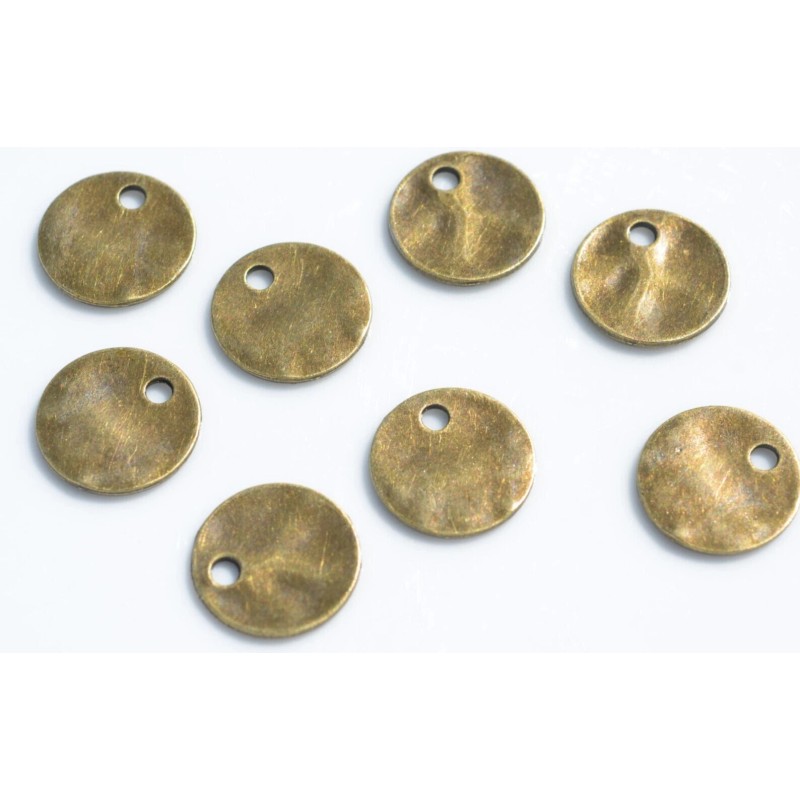 Antique Brass Wavy Circle Charm, Bronze Tone Disc Stamping Blank