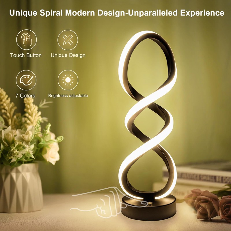 Adebime Modern Table Lamp, 7 Colors 10 Light Modes Spiral