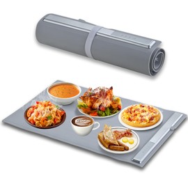 RoDzj Electric Warming Tray, Roll up Silicone Food Warming Mat with 3 Temperature Settings and Full Surface Heating, Easy to Clean & Store, for Family Gathering, Dinner or Party (Grey)