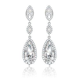 Roslynd Clip-On Earrings for Women/Bride Dangle - Diamond Wedding Clip-Earrings For Women Bridal Bridesmaid Brides, Teardrop Women'S Clip-On Earrings Dangling, Large, Metal, cubic zirconia stones