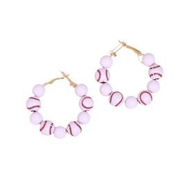 Pingyongchang Cute Sport Ball Baseball Softball Beads Hoop Earrings Game Day Lightweight Circle Round Earrings for Women Sport Lover Jewelry Accessories Outfits Gifts-Baseball