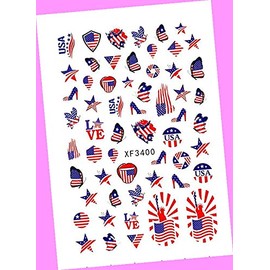 American Flag Star Heart Love USA 4th of July Butterfly Number 3D Nail Sticker Xf3400 for Nails Design Nail Art Stickers Decals Supplies Manicure Tips Sticker Colorful for Nail Decorations