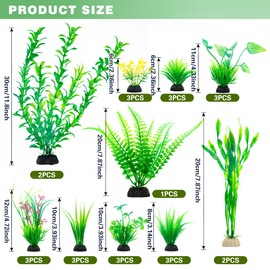 Ameliade Ameliade Aquarium Artificial Green Plastic Plants Decorations 26 PCS Large Fish Tank Accessories Goldfish Betta Tank Decor