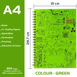 Infinity A4 Lined Wirebound Notebook Spiral Journal Notebook (Pack of 1, Green)