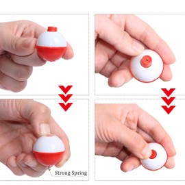 Fishing Bobbers Set Snap Hard ABS on Red/White Fishing Floats Bobbers Push Button Round Buoy Floats Fishing Tackle Accessories Size: 0.5/0.75/1/1.25/1.5/2/2.5 Inch 10pcs-50pcs/lot