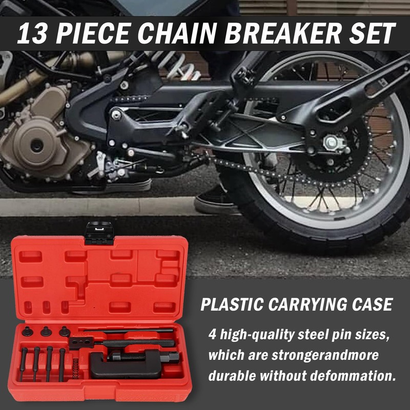 Chain Breaker Tool Kit, 13pc Motorcycle Chain Breaker and Riveting