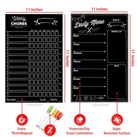 Hendson Magnetic Dry Erase Chore Chart and Menu Board Set for Kitchen Fridge - 11" x ...