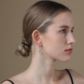 Dangle Earrings Trendy Leverback Birthstone Earrings 14K White Gold Teardrop Dangle Earrings Fine Jewelry Birthday Gifts for Women (Sliver December)