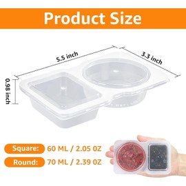 Double Compartment Condiment Containers with Lids, 2 Compartment Snack Containers, Portion Cups Reusable Plastic Snack Container for to-go Sauce, Sampling, Travel Snack (20PCS Transparent)