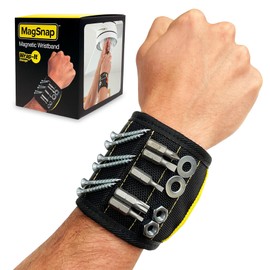 MagSnap Magnetic Wristband by Wrap-It Storage - Black - Great Father Gift Wrist Magnet Tool Belt and Screw Holder