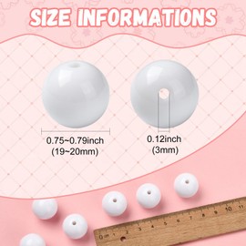 Ornazy 100 pcs 20mm White Acrylic Round Beads Opaque Gumball Beads Smooth Chunky Bubblegum Beads for Necklace and Bracelet Making Crafting Supplies