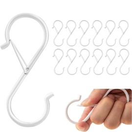Miecux 12Pcs S Hooks with Safety Buckle, Hanging Hooks for Kitchen Utensil, Clothes, Jeans Christmas Hanging Lights, Metal S Hook for Hanging Plants, Heavy Duty Metal S Hanging Hook for Cubicle(White)