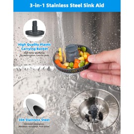 Hibbent Upgraded 3 in 1 Kitchen Sink Drain Strainer and Stopper Combo, Stainless Steel Metal Pop Up Sink Stopper, Anti-Clogging Basket Strainer with Handle for US Standard 3-1/2 Inch Drain