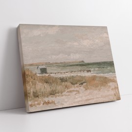 Poster Master Beach House Painting Canvas - Retro Landscape Print - Pastel Muted Art - Gift for Men & Women - Coastal Decor for Bedroom, Lake, Ocean or Beach House - Available in 8x10 to 30x40