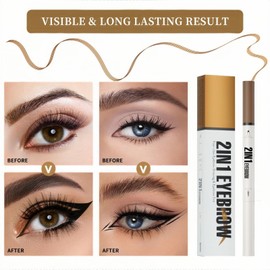 Eyebrow Pencil with Eyebrow Gel,Dark Brown E-yebrow Pencil,2-In-1 E-yebrow Pen & Tinted Brow Gel,4 Fork Tip & Precise Brush-Tip for Fuller-Looking Defined Brows,Ey-ebrow P-encil,Light Brown