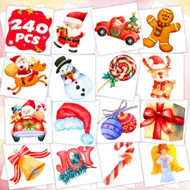 winthrop 240 Pcs Bulk Christmas Temporary Tattoos for Kids, Individually Wrapped Safety Waterproof Tattoos Stickers, Best Choice for Christmas Goody Bag Stuffers, 60 Different Designs Santa Snowman