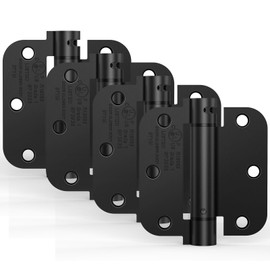 Treasem 4 Pack Self Closing Door Hinges, 3.5 Inch Spring Loaded Door Hinges, Adjustable Tension with 5/8'' Radius Corners, for Front, Back Doors, Left and Right Hand, UL Listed, Gloss Black
