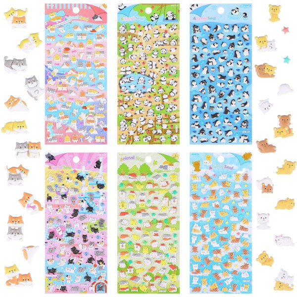 600+ 3D Puffy Stickers, 6 Sheets Cute Mini Stickers Children,