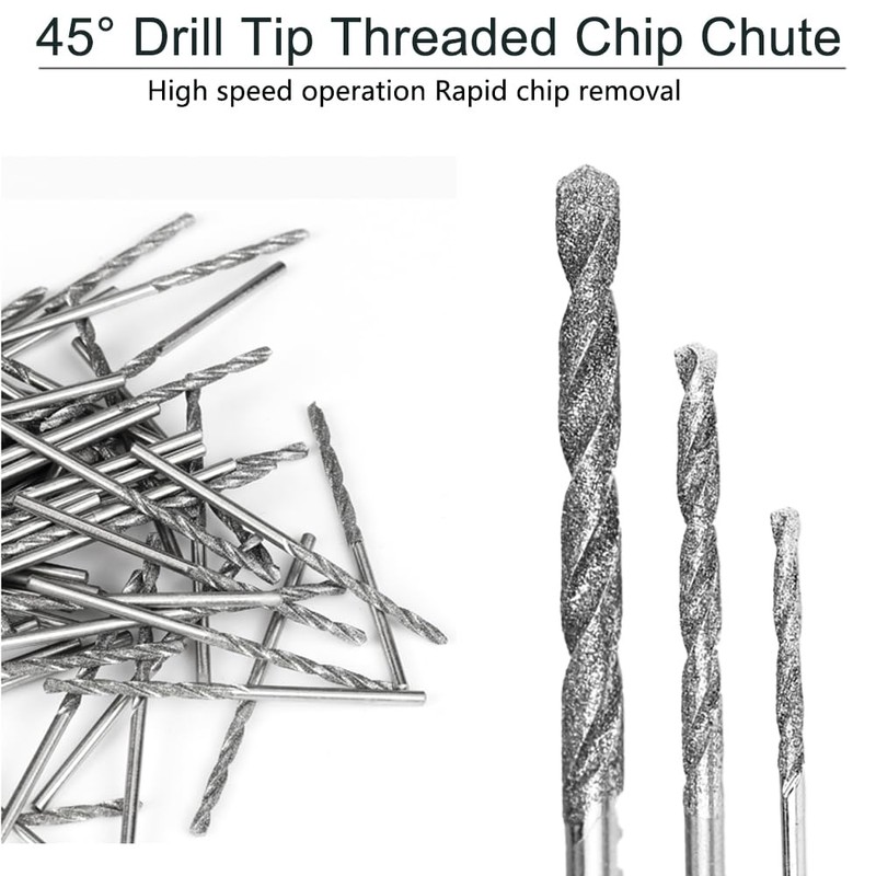 Diamond Drill Bits 10PCS, 5/64"(2mm) Diamond Twist Drill Bits with
