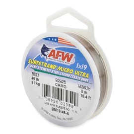 American Fishing Wire Surfstrand Micro Ultra Bare 1 x 19 Alambre de Acero Inoxidable, Color café Camuflaje, Prueba de 20 Libras, 5 Metros