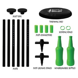 Bottle Smash Disc Toss Game - Family Fun Outdoor Activity - Indestructible Plastic Bottles