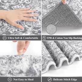 Vaukki Hallway Runner Rug, Vintage Shaggy Soft Laundry Rug Runner, Non Slip Entryway Runner Mat, Washable Farmhouse Kitchen Area Carpet for Bathroom, Entryway and Bedroom (2'6''x18', Grey)