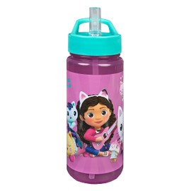 Scooli Gabby's Dollhouse Drinking Bottle for Children with Motif - Plastic Water Bottle BPA Free - Approx. 500 ml Capacity - Integrated Straw - Ideal for School