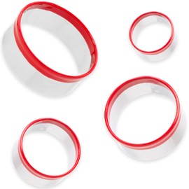 4 Pcs Round Cookie Cutters - Circle Biscuit Cutter Set, Unique Design with Protective Red Top Rubber, 0.4mm Thick Food-Grade Stainless Steel