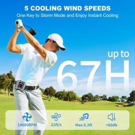 StyCooLife 14500mAh Portable Waist Fan Clip on, 67H Cooling, 5 Speeds Rechargeable Personal Belt Shirt Fan Wearable with Rotatable Clamps & Flashlight, Neck Fan for Outdoor Jobsite Camping Travel