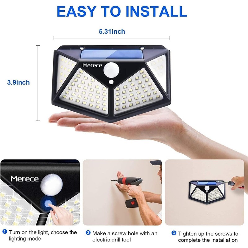 VINHMOR Solar Lights Outdoor 6 Pack, 100LED/3 Modes 270° Lighting