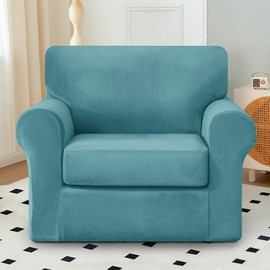 vctops 3 Pieces Velvet Stretch Armchair Sofa Cover for 1 Seater Couch Soft Washable Sofa Slipcover with Individual Backrest and Cushion Cover for Kids Cats Dogs (Teal,1 Seat)