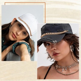 GEEHUA 5Pcs Trucker Hat Chains, Detachable Trucker Hats Charms Gold Metal Baseball Cap Chains Pearl Hat Brim Chain Mesh Baseball Cap Truckers DIY Accessories for Women Man Decorating Supplies