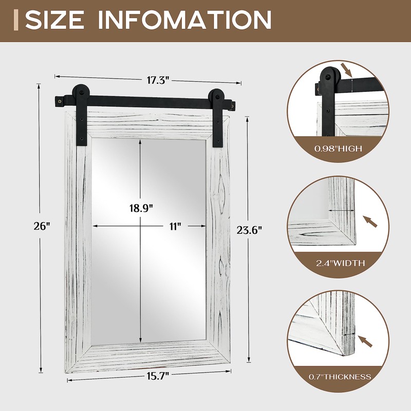 COGOOD Farmhouse Barn Door Mirror - 26" X 17" Rustic