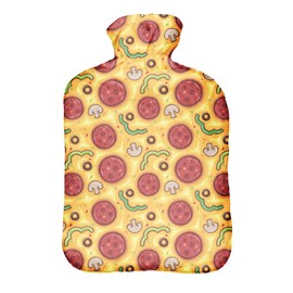 Hot Water Bottle with Pullover Cover 2 Litres Bed Bottle with Beautiful Fleece Print Cover Rubber Hot Water Bottle with Lid Full [092] pizza 2 l