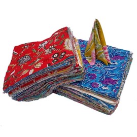 E-Tailor® Ethnic Elegance: Indian Handblock Floral Pre-Cut Quilt Squares in Assorted Cotton Fabrics for Quilting, Sewing, DIY Patchwork Craft Assorted Print-Floral-Multicolored-(Pack of 50) (10x10)