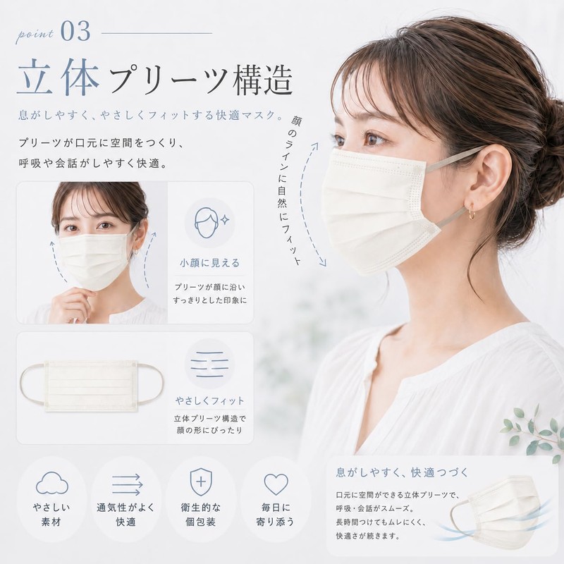 [babaka] マスク 大きめ 特大 Ω式プリーツ【ひんやり・冷感マスク追加】サラッと快適 使い捨てマスク 個包装 顔にフィット 立体マスク 通気性