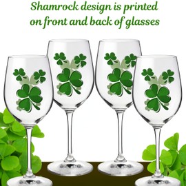 BANBERRY DESIGNS Shamrock Wine Glasses - Set of 4 - Stemmed Irish Wine Glasses - Irish Cheer - St. Patrick's Day Accessories - 12 Oz Capacity
