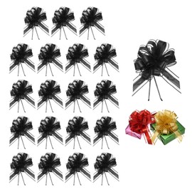 PATIKIL 20 Pcs Large Pull Bow Gift Wrapping, 9 Inch Ribbon Organza Black Bows for Gift Wrapping Wedding Baskets Car