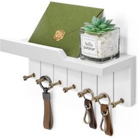 Rebee Vision Decorative Key Holder Wall Mount - Key and Mail Holder for Wall with 7 Hooks and Shelf Organizer for Room Decor - Ideal Apartment Essentials for Aesthetic Room Decor (Modern White)