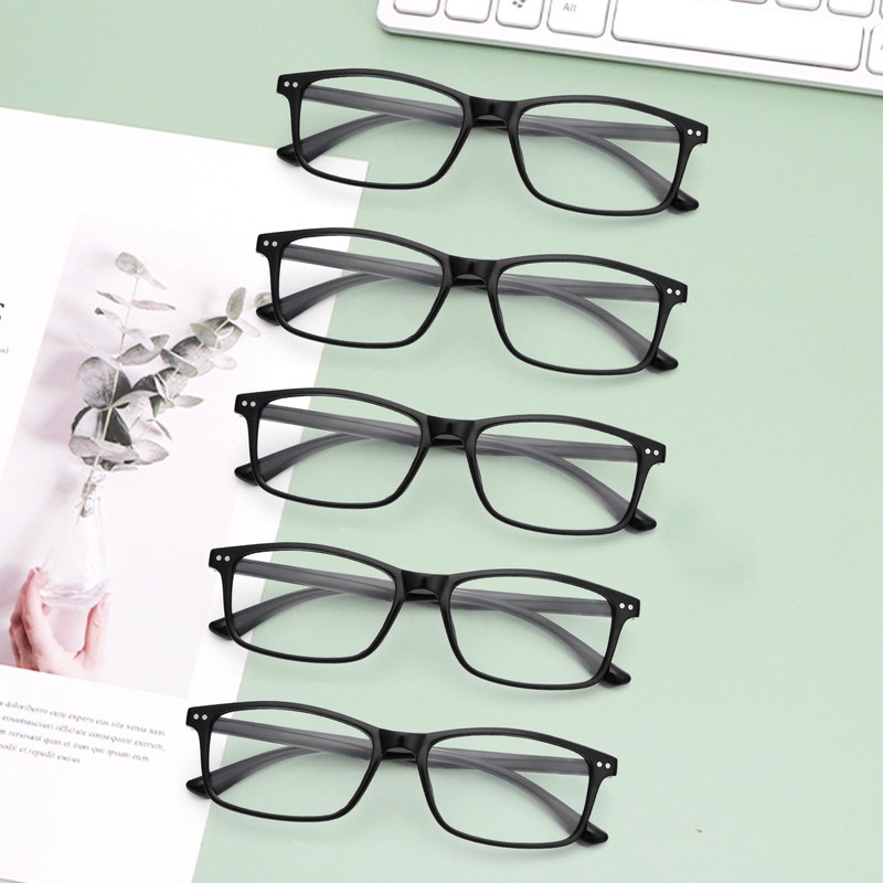 MMOWW 5 Pack Reading Glasses for Women Men Classic Square
