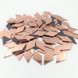 NUO RUI 200pcs 1" x 1/2" Diamond Shape Mirror Mosaic Tiles Rose Gold Craft Mirrors