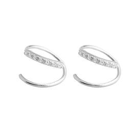 Double Twist Earrings for One Hole for Women, Unique Double Hoop Rhinestone Pearl Twist Earrings Trendy Simple Single Piercing Earrings for Teen Girls Holiday Gifts (Silver)