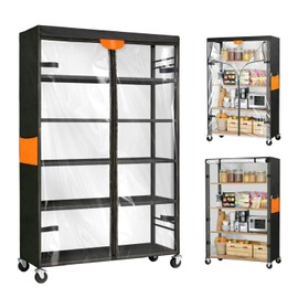 Sowokdon Wire Shelf Covers,Premium 600D Rack Covers for Wire Shelving Clear Front,Dustproof Storage Rack Protector with Zipper for Pantry 48" Wx19 Dx72 H (Cover Only,No Shelf)