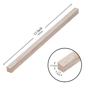 Balsa Wood Sticks 1/2 Inch Square Dowels 12" Long - Pack of 15 by Craftiff (15 Pcs)